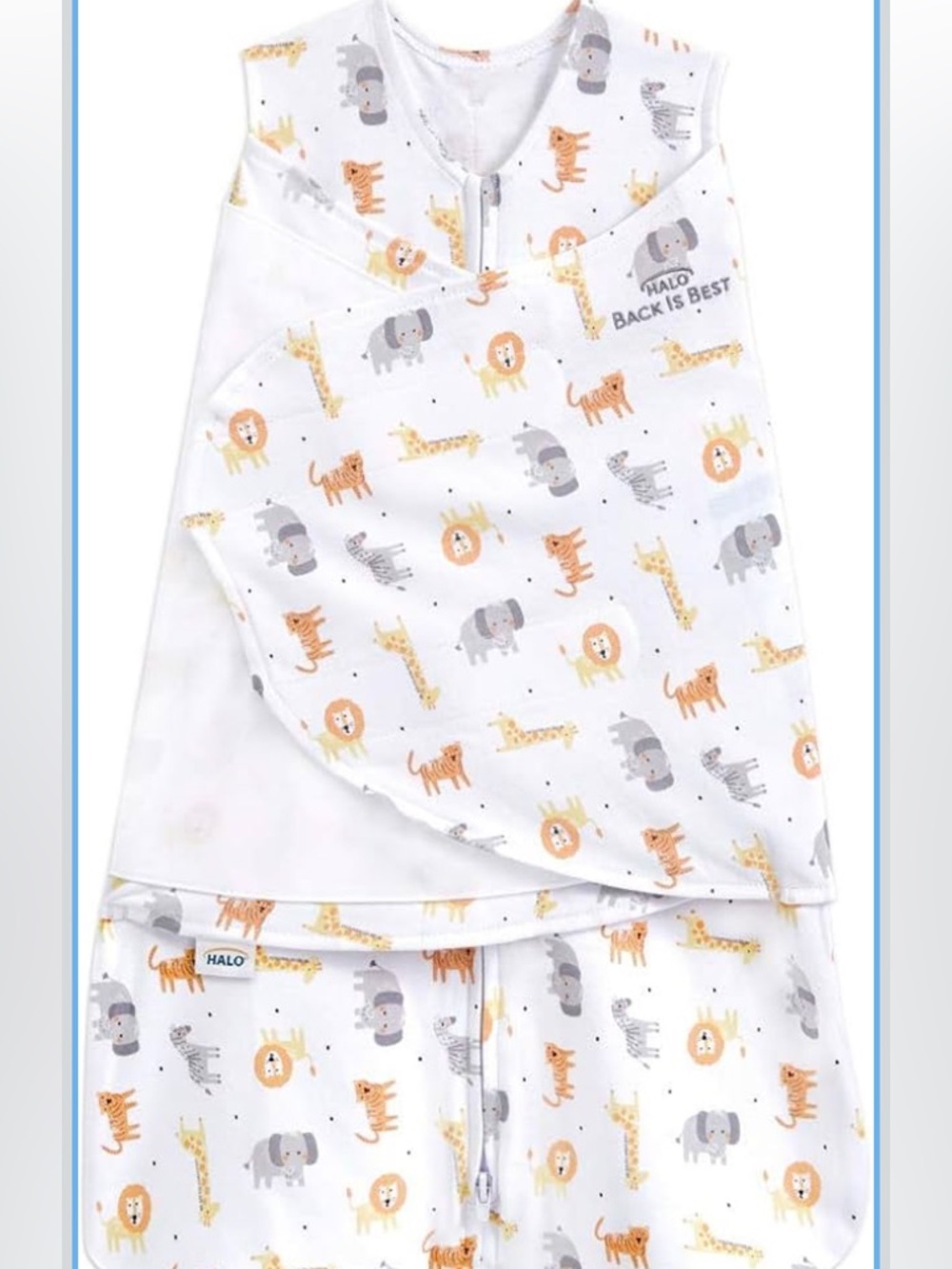 Halo Baby Sleep Sack Swaddle in White with Orange & Gray Safari Print